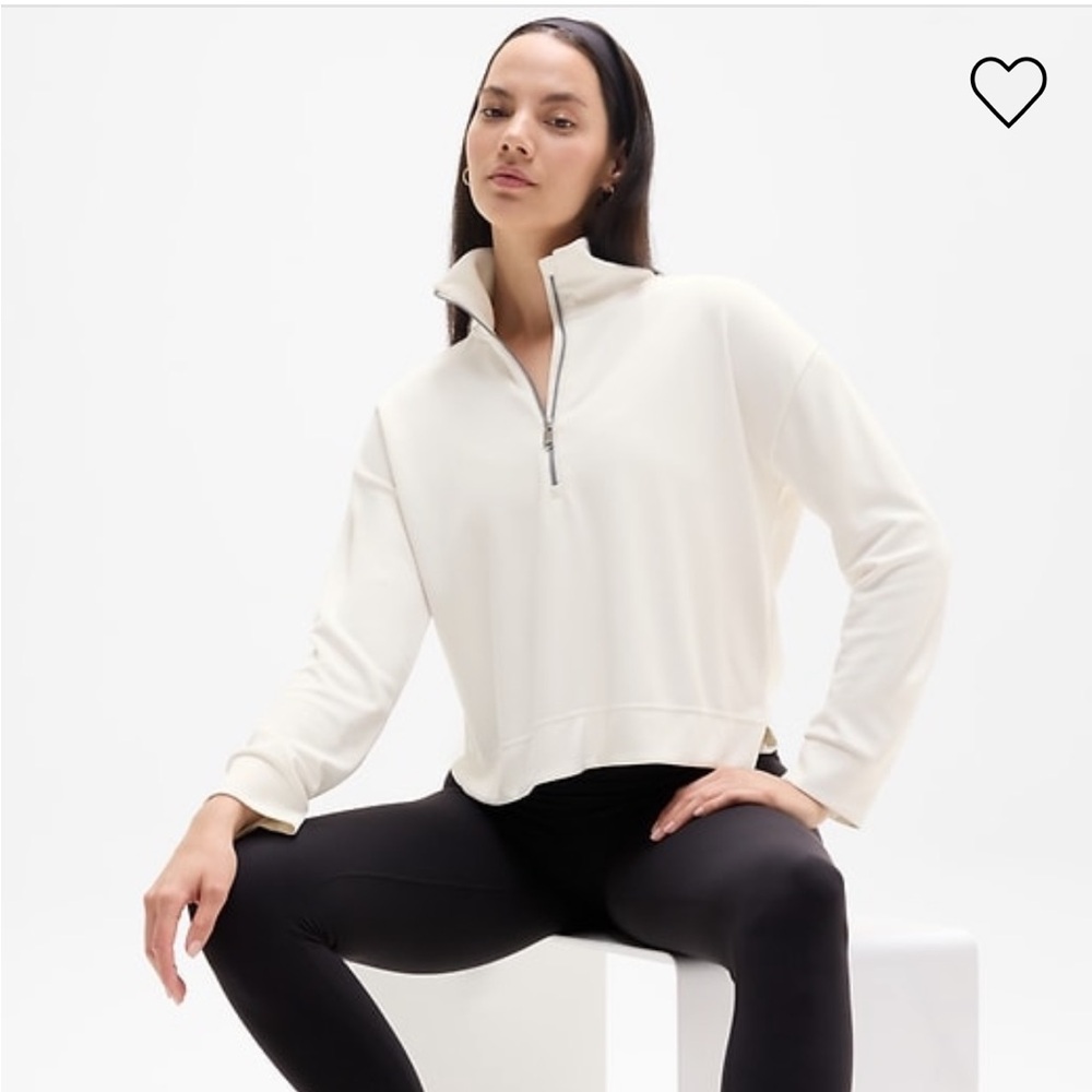 Athleta Seasoft Quarter Zip Sweatshirt in Magnolia White